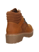 Botín de cuero café con caña de 12 cm, cómodo forro textil, perfecto para uso diario.