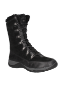 Calzado de invierno negro, bota alta de cuero para mujer, estilo casual y cómodo.
