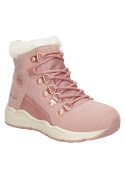 Botín infantil rosado, material textil/sintético, diseñado para seguridad y diversión.