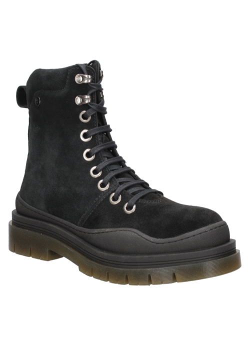 Botín negro de cuero gamuzado para mujer, estilo informal, taco plano de 4.5 cm, ideal para un look moderno.