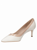Zapato de vestir beige para mujer de cuero Pollini con taco aguja de 6.2 cm y punta puntiaguda.