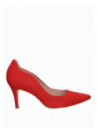 Zapato de cuero rojo para mujer, diseño sofisticado con taco aguja que realza la figura.