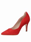 Zapato de vestir rojo de cuero para mujer con taco aguja de 7.8 cm y punta puntiaguda.