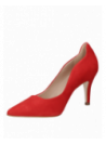 Zapato de vestir rojo de cuero para mujer con taco aguja de 7.8 cm y punta puntiaguda.