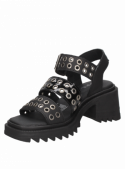 Sandalia negra de cuero para mujer con diseño contemporáneo y taco bloque de 6 cm.