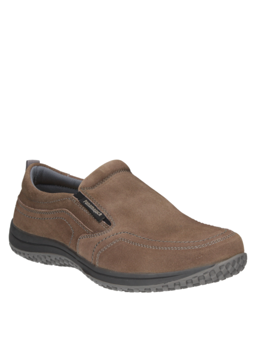 Zapatilla casual taupe de hombre, diseño en cuero gamuzado para un uso diario dinámico.