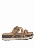 Sandalia femenina animal print, sintética, estilo casual, taco plano de 3.8 cm, perfecta para verano.