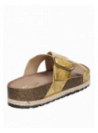 Sandalia de mujer en oro, sintética, con taco bajo, adecuada para un estilo fresco y veraniego.