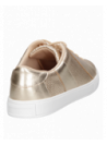 zapatilla de cuero dorada para mujer con forro de tejido suave y diseño moderno.