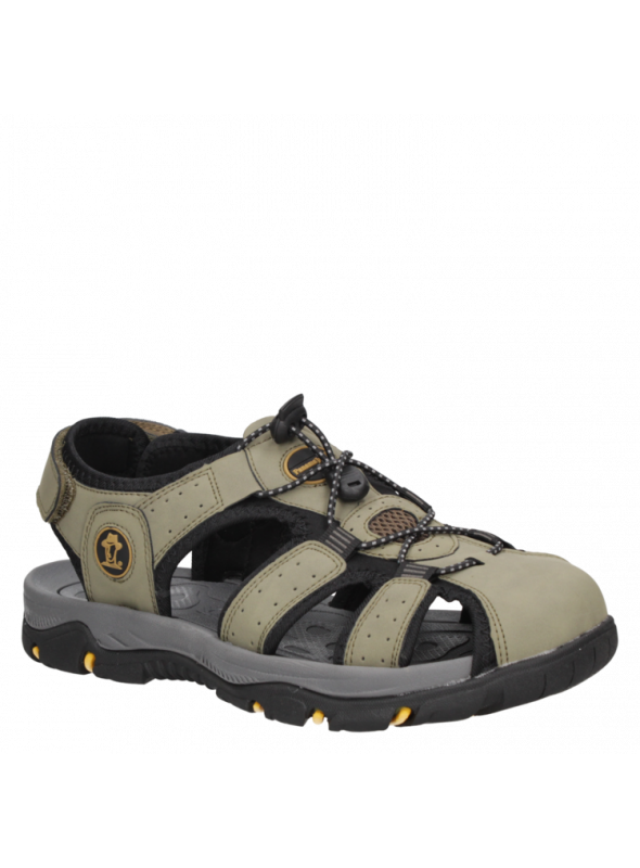 Sandalia verde casual de hombre, con taco plano de 3.5 cm y punta redonda, ideal para el verano.