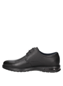 Zapato derby negro de cuero para hombre, estilo casual, con punta redonda.
