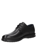Elegante zapato derby de cuero negro para hombre, casual y confortable.