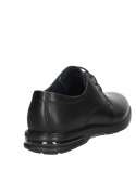 Zapato masculino derby negro de cuero, estilo casual, con taco plano.