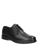 Zapato derby negro de cuero para hombre, estilo casual, elegante y cómodo.