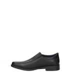 Zapato de vestir negro para hombre con punta cuadrada y taco plano.