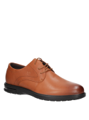 Zapato derby camel de cuero para hombre, estilo casual y cómodo.