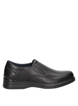 Zapato Facile Hombre Zapato de hombre negro de cuero tipo mocasín, diseño clásico sin cordones, ideal para vestimenta semi-formal.