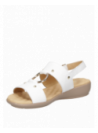 Sandalia blanca de cuero para mujer, estilo informal, con punta abierta y taco plano de 3.5 cm.