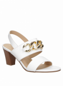 Cómoda sandalia casual de cuero blanco para mujer, diseño versátil con taco bloque y forro sintético.
