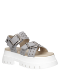 Sandalia de cuero gris Zappa para mujer con tachas, diseño contemporáneo y taco plano de 5.5 cm.