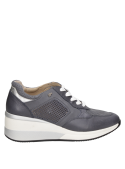 zapatilla de cuero azul para mujer, estilo urbano con forro de poliuretano