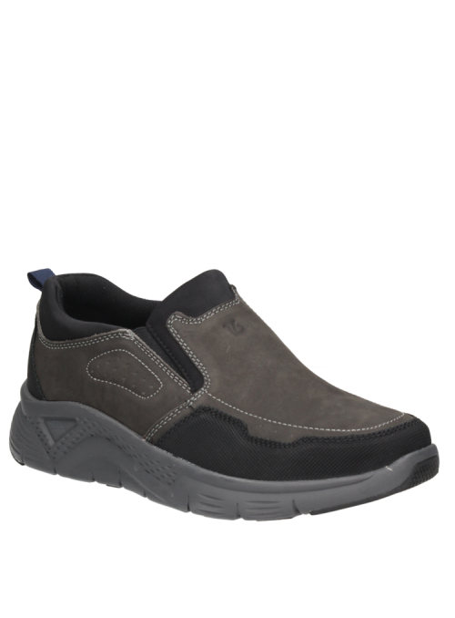 Calzado casual gris masculino, cuero predominante, adaptable al pie y evita roces.