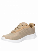 zapatilla beige urbana de mujer Bruno Rossi con detalles en cuero y textil