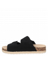 Sandalia de cuero negro, estilo casual femenino, adecuada para parque o playa.
