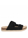 Sandalia femenina en cuero negro, estilo casual, perfecta para ocasiones especiales.