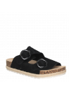 Elegante sandalia negra de cuero, ideal para el verano, con forro sintético.