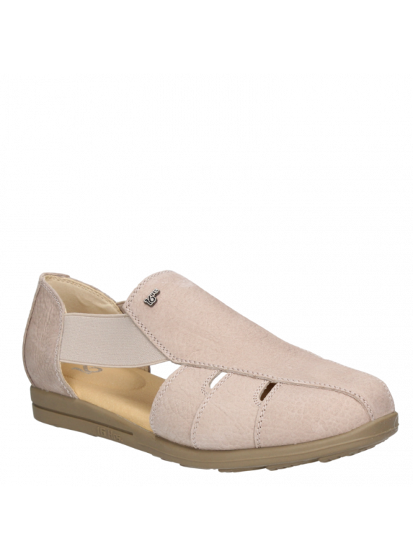 Sandalia negra de cuero para mujer, estilo casual, taco plano y punta redonda.