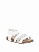 Sandalia infantil blanca con correas decorativas y suela cómoda, ideal para exteriores y ocasiones informales.