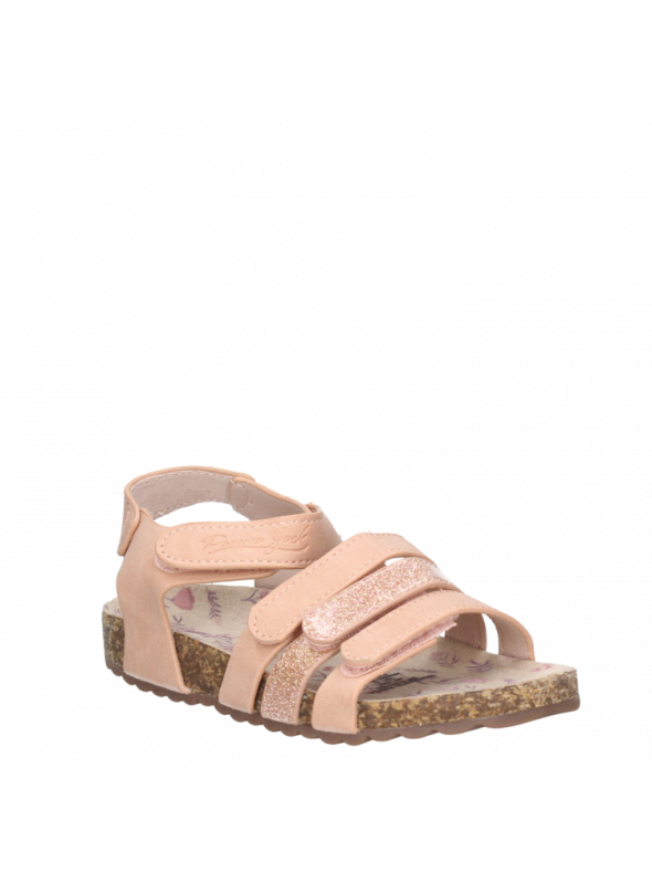 Sandalia infantil blanca con correas decorativas y suela cómoda, ideal para exteriores y ocasiones informales.