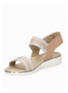 Sandalia de cuero beige para mujer, diseño informal con taco plano de 4 cm y punta abierta.