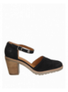 Elegante sandalia negra de cuero de mujer, con taco bloque, ideal para paseos en parque o playa.