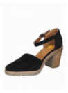 Sandalia negra de cuero para mujer con taco bloque de 7.9 cm y punta redonda, ideal para uso casual.