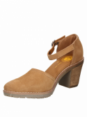 Sandalia camel de cuero para mujer, estilo casual, ideal para verano al aire libre.