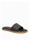 Sandalia femenina negra casual, material sintético con taco plano y diseño fresco.