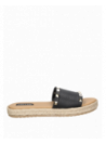 Sandalia casual de cuero negro para mujer, perfecta para parque o playa, diseño elegante.