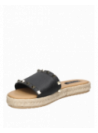Sandalia de cuero negro para mujer, estilo casual, con punta abierta y taco plano de 3 cm.