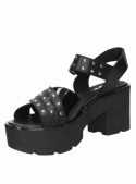 Sandalia de cuero negro para mujer, estilo casual con taco bloque de 8 cm y punta abierta.