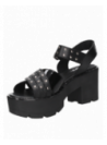 Sandalia de cuero negro para mujer, estilo casual con taco bloque de 8 cm y punta abierta.