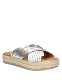 Sandalia de mujer plateada Zappa G406 en cuero con diseño contemporáneo y taco plano de 4,5 cm.