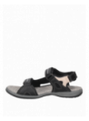 Sandalia negra de mujer con punta abierta, mezcla de cuero, sintético y textil.