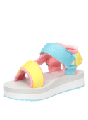 Cómoda sandalia multicolor para niña, estilo casual, con patrón geométrico y correas ajustables para un ajuste seguro.