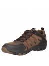 Zapatilla taupe para hombre con diseño robusto y detalles en cuero, adecuada para trekking y senderismo.