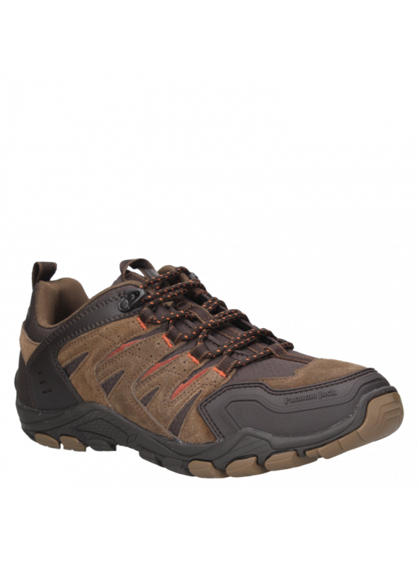 Zapatilla outdoor marrón para hombre, combinando cuero y textil en un diseño aventurero y funcional.