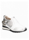 zapatilla de cuero plata para mujer, forro de fibra suave, diseño vanguardista