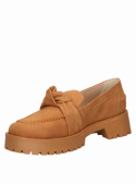 Zapato camel de cuero para mujer, estilo casual, con punta cuadrada y taco bloque de 4.5 cm.