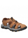 Sandalia casual marrón de hombre con taco plano de 3.5 cm y punta redonda, ideal para el verano.